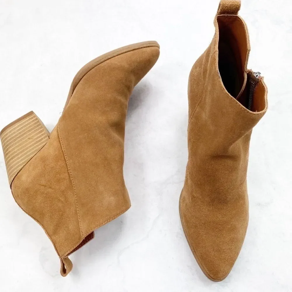 Dolce Vita Rila Cognac Brown Suede Block Heel Ankle Boots Size 6.5